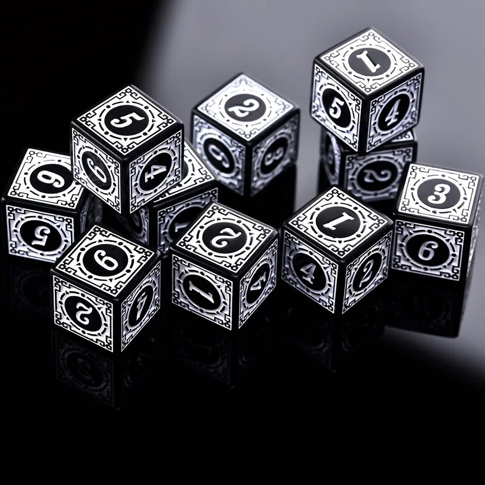 10Pcs/Set 16mm D6 Dice Square Edged Corner Numbers 6 Sided Dices Acrylic Playing Table Board Games Bar Pub Club Party DND