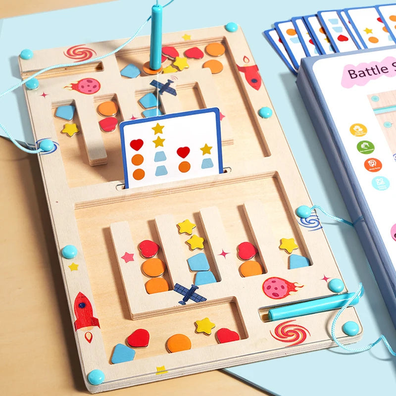 Kawaii 2 Players Magnetic Shape Maze Board Game Kids Logical Thinking Training Preschool Educational Battle Toy Gift