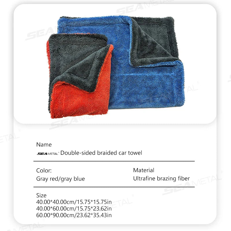 SEAMETAL 1200GSM Car Cleaning Towel Heavy Duty Thicken High-Absorbent Drying Cloth Ultra-Soft Scratch Free Car Detailing Towel