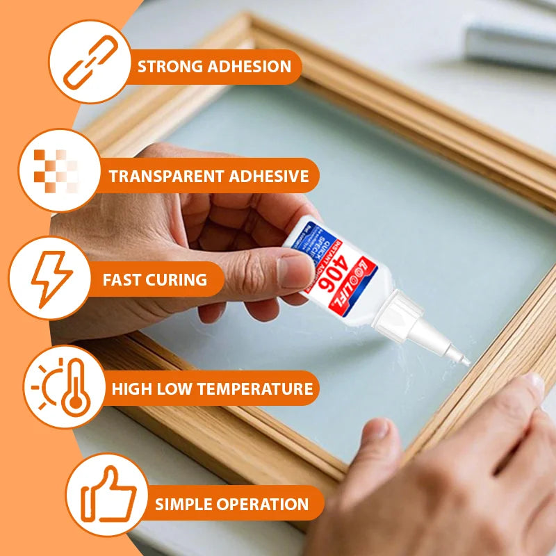 406 Super Glue, Fast-Drying Cyanoacrylate Super Glue and Universal Quick Repair of All Kinds of Glass Are Safe and Harmless.