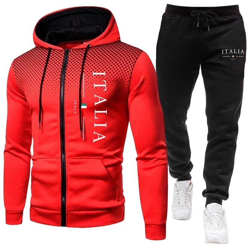 Popular autumn and winter men's fashionable hooded jacket+printed pants urban casual running sportswear daily exercise clothing