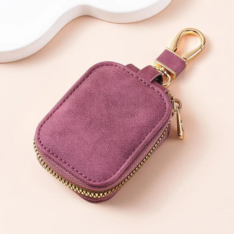 Durable Metal Carabiner Suede Zipper Key Case Soft Touch Portable Storage Pouch For Car Keys Bluetooth Earbuds Outdoor Travel