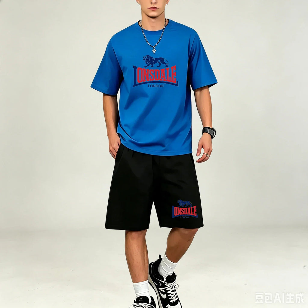 Men T‑Shirts Sets Daily‑Style 2‑Piece T‑Shirts Sets Printed Tops With Drawstring Shorts Quick‑Dry Breathable Casual‑Sport Outfit