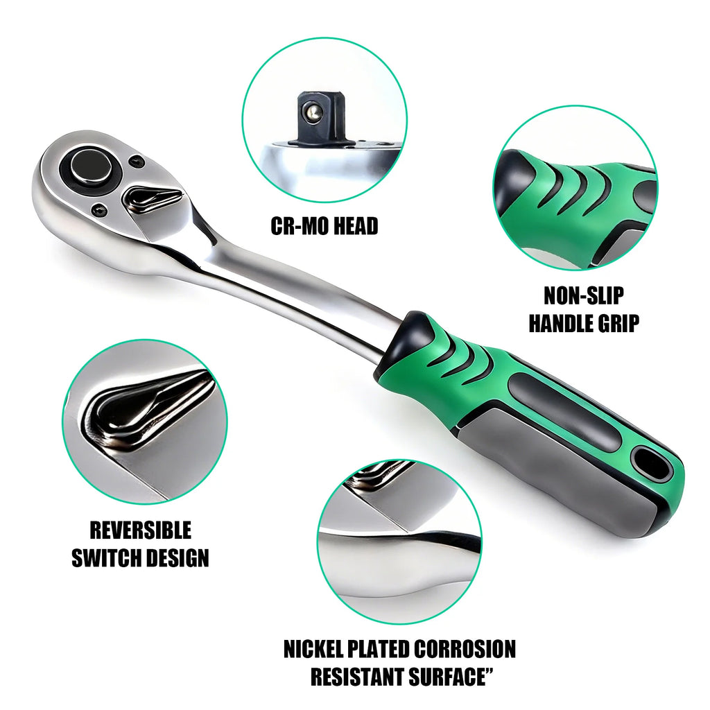 1pc 72 Tooth Quick Ratchet Wrench 1/2 1/4 3/8 3 Size Flying Wrenches Two-way Socket Wrench Repair Tools for for Vehicle Bicycle