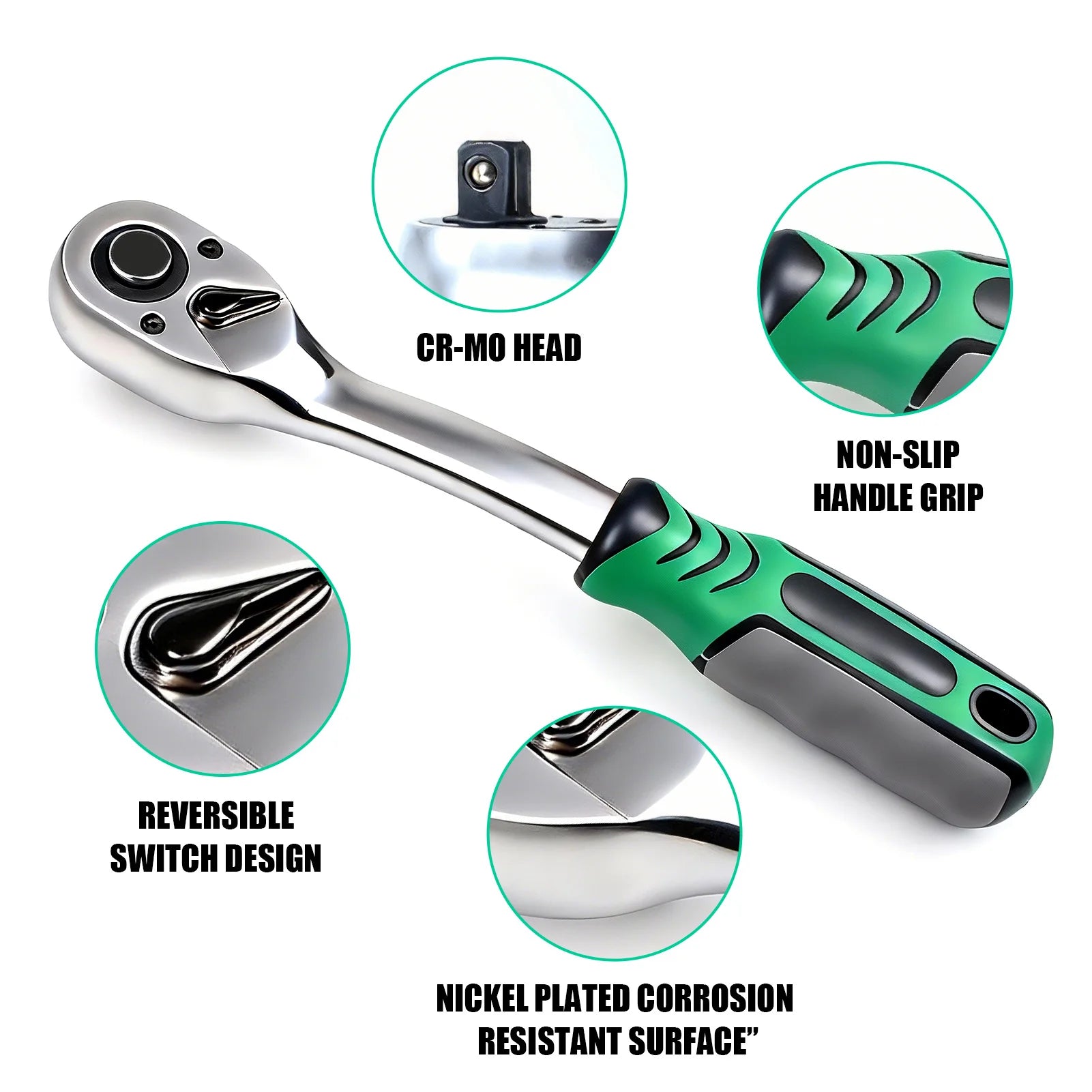 1pc 72 Tooth Quick Ratchet Wrench 1/2 1/4 3/8 3 Size Flying Wrenches Two-way Socket Wrench Repair Tools for for Vehicle Bicycle