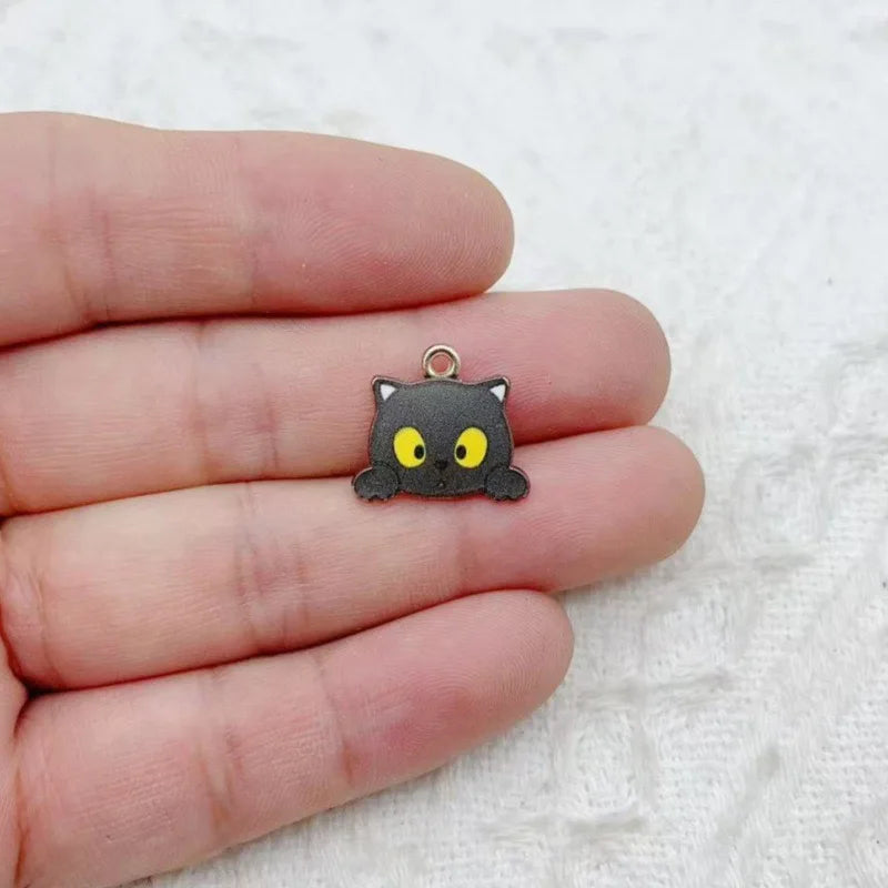 10pcs Cute Cat Printed Cartoon DIY Alloy Drip Oil Accessories Keychain Pendant Necklace Pendant Decoration