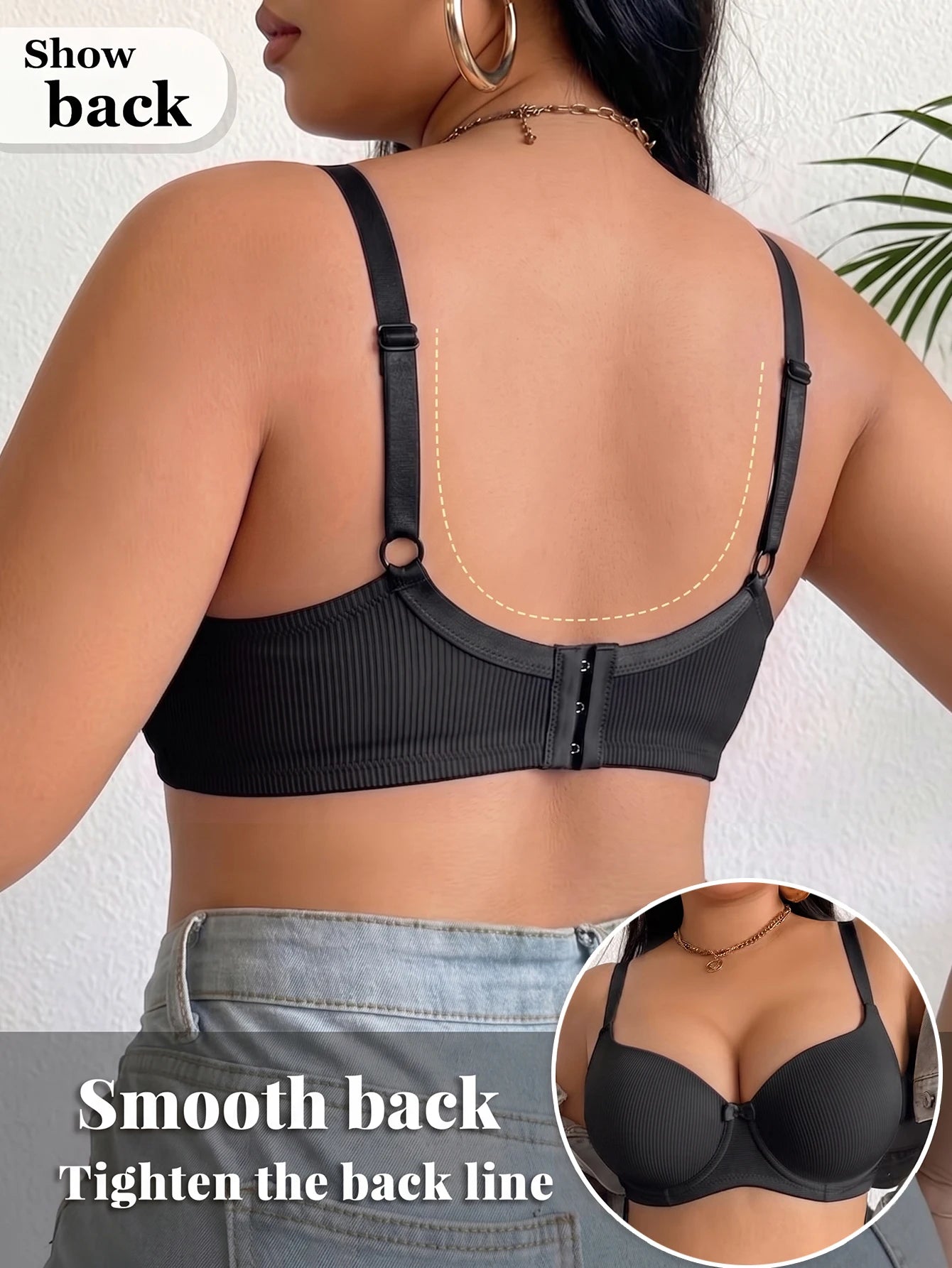 Full Coverage Women Plus Size Bra Ribbed Underwire Push Up Bra Thin Cup Minimizer Solid Basic Skin-Friendly Comfortable Bra