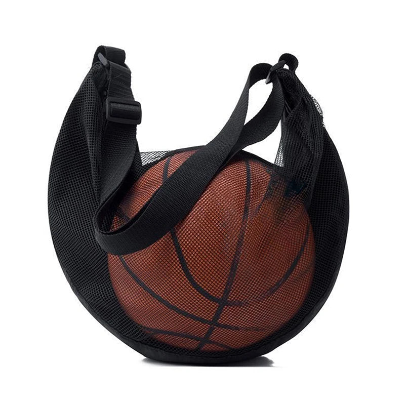 1Pc Drawstring Mesh Basketball Bag, Single Ball Sling Carry Net with Zipper Pocket Sports Storage