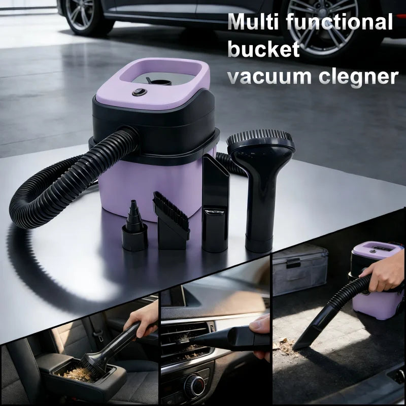 12V Bucket Car Vacuum Cleaner Wet and Dry Use Multi-functional Portable Powerful Suction Large Capacity With Multiple Nozzles