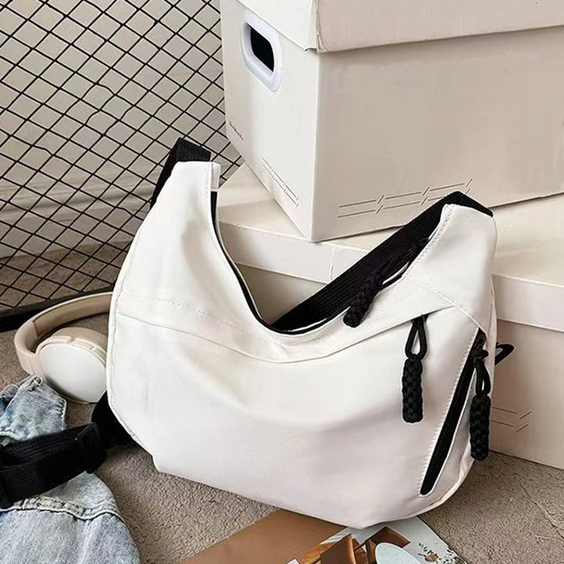 Chic Minimalist Nylon Hobo Crossbody Purse Durable Multi-use Bag, Soft Fabric for Commute, Travel and Outdoor Leisure Outings