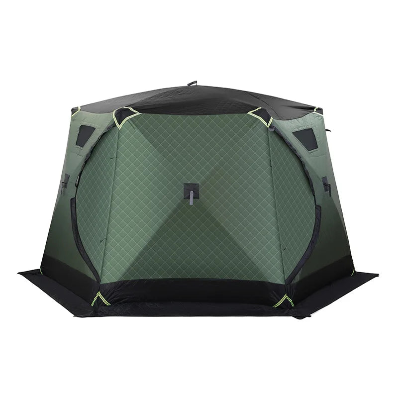Winter Ice Fishing Tent 3.5m Thickened Coldproof Camping Shelter Hexagonal Outdoor Warm Cotton House with Wood Stove Hole