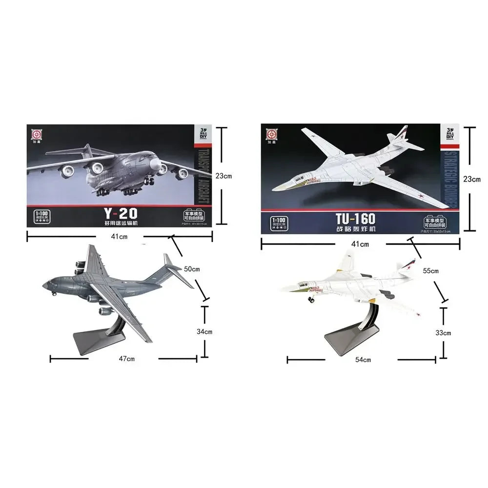Creative 1:100 Scale Transport Aircraft Model TU-160 Y-20 Bomber Model Detailed Design Fighter Jet Boys Gifts