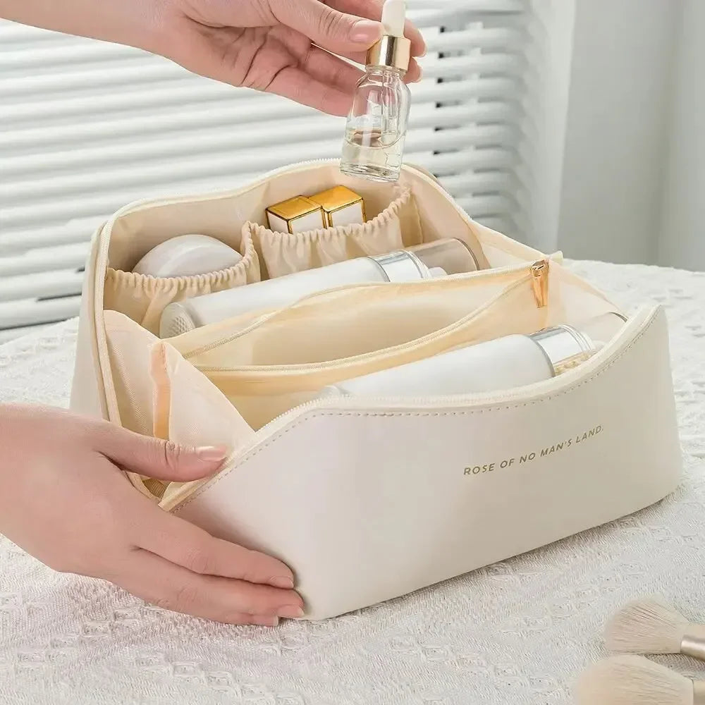 Cosmetic Bag PU Leather Large-capacity Travel Cosmetics Storage Bags Women Portable Handbag Multifunction Waterproof Washing Bag