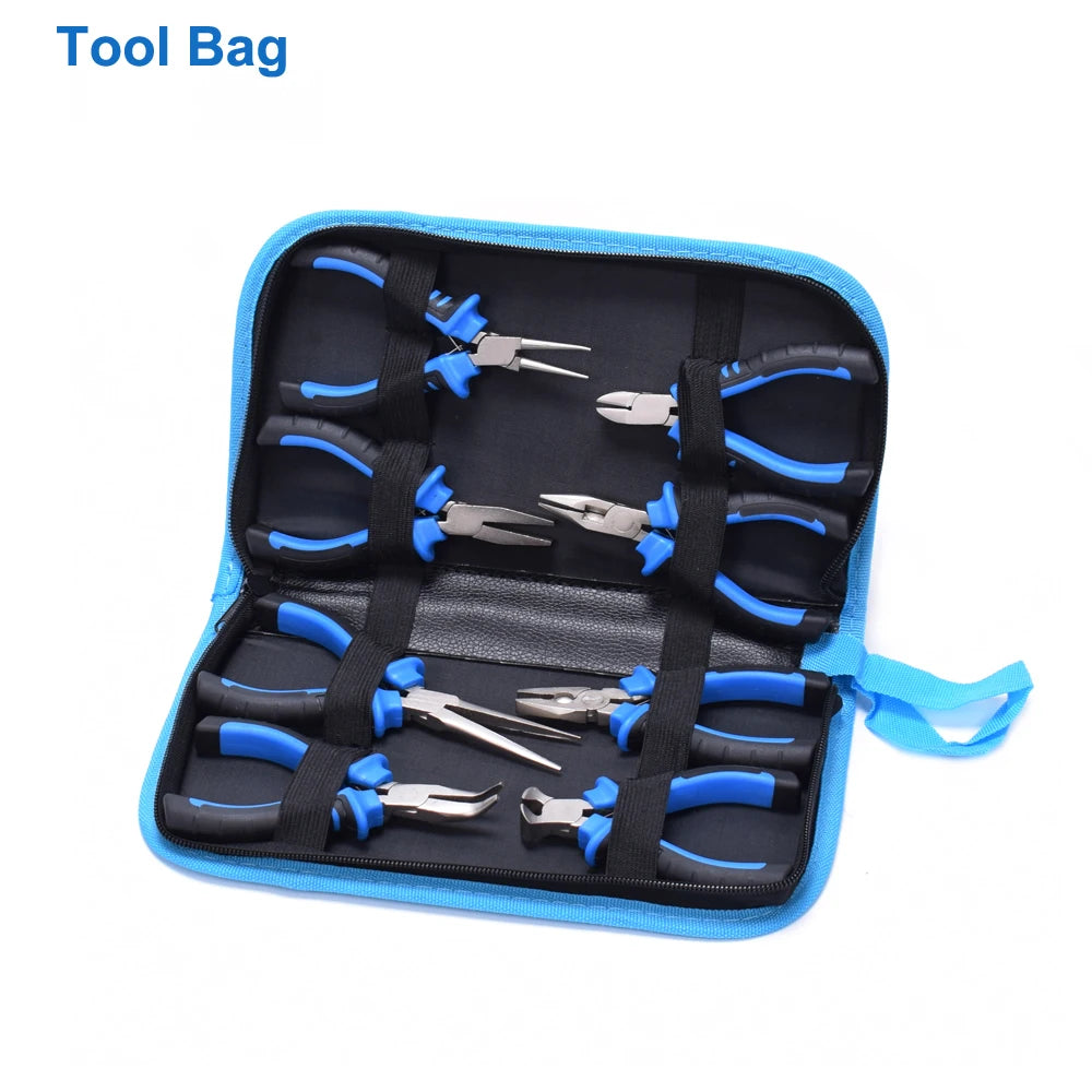 NEWACALOX 8Pcs Mini Pliers Set Jewelry Making Beading Wire 4.5 Inch Wire Cutter Pliers Manual Diagonal Pliers DIY Plier Set