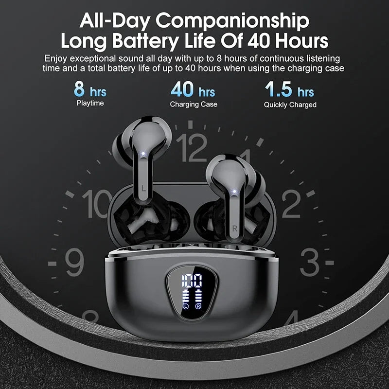 HiFi Stereo Wireless Earbuds BT5.3 Headphones Ear Buds with Mic 48H LED Display ENC Noise Cancelling IP7 Waterproof Earphones