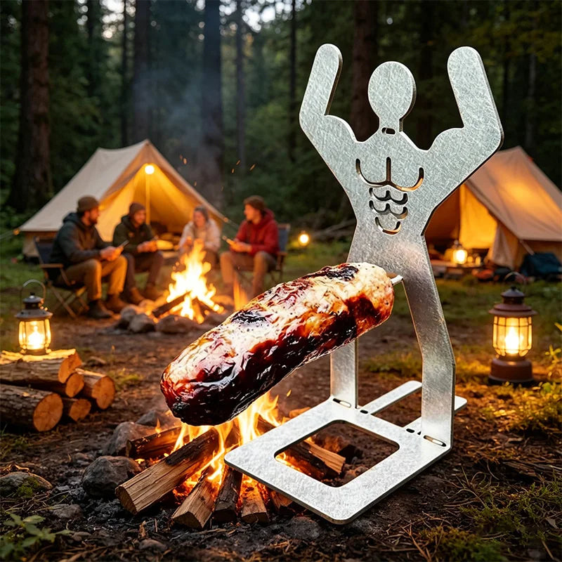 Stainless Steel Bbq Muscle Man Sausage Holder Fun Sausage Grill Reusable Hot Dog Grill Perfect For Outdoor Camping Supplies Gift
