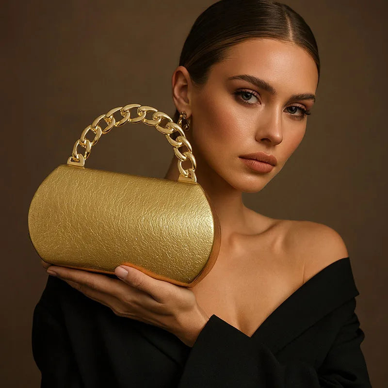 Luxury Gold Metal Buckle Box Clutch Fashion Women's Evening Bag Party Banquet CrossbodyBag Half Moon Wedding Purses Party Tote