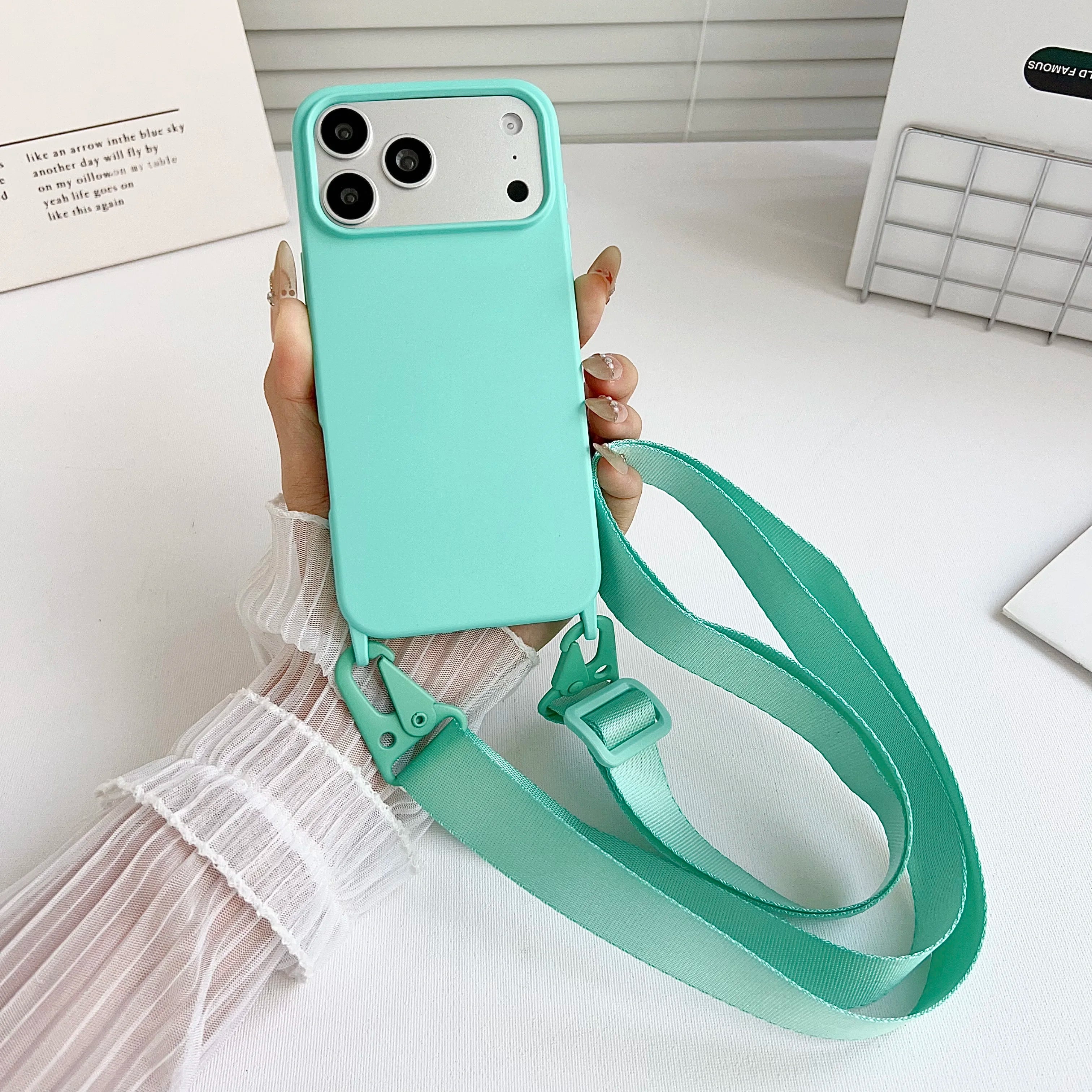 Crossbody Lanyard Matte Silicone Soft Case For iPhone 17 Pro Max 16 12 11 15 Pro 13 14 Plus Necklace Strap Shockproof Cover
