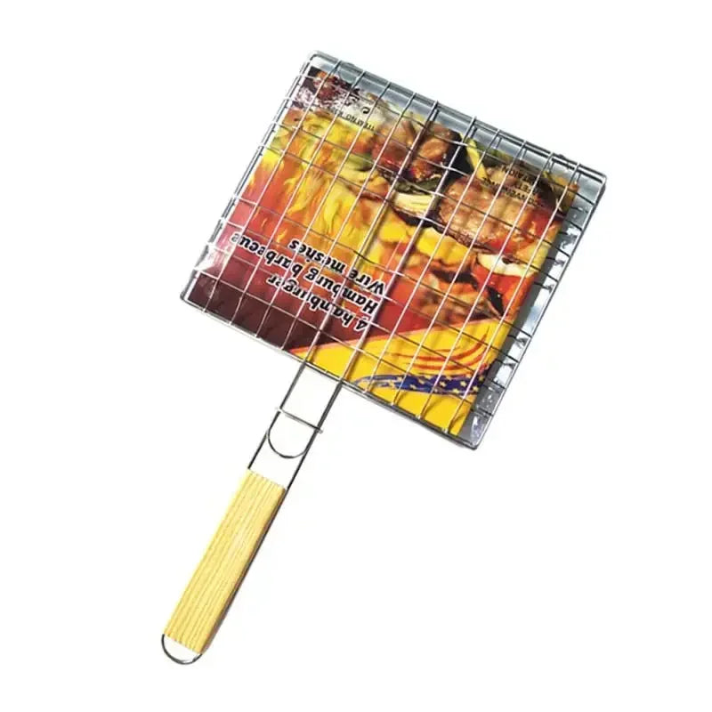 304 Stainless Steel Foldable BBQ Grill Basket Non-stick Wire Mesh for Fish Vegetables Outdoor Camping Party Travel