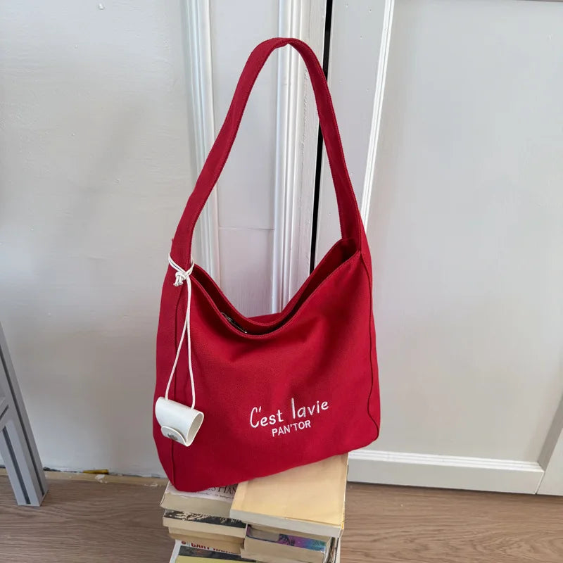 2026 Summer New Korean Style Canvas Casual Fashionable Tote Bags Single Shoulder Large Capacity Tote Shopping Bags for Leisure