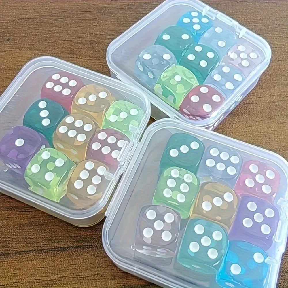 Boxed 9 pieces, 14mm in size, transparent boxed dice, throwing dice, sieve for dice