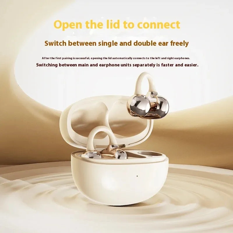 Wireless Bluetooth Ear Clip Earbuds Sports Waterproof Headphones with Noise Cancelling Secure Fit Long Battery Life Built-in Mic