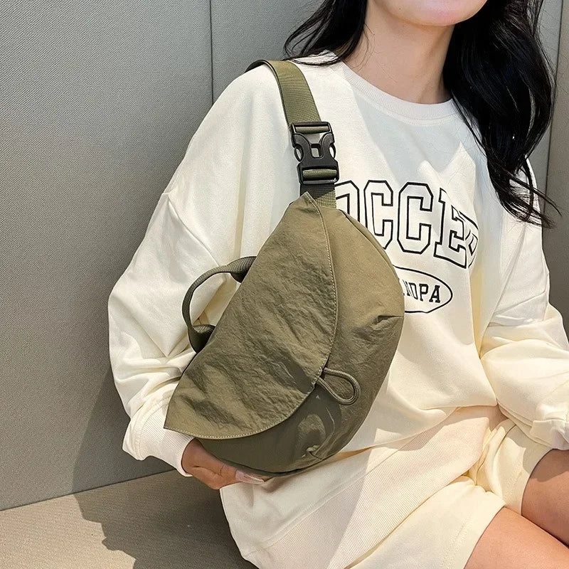 Women Crossbody Fashion Hidden Magnetic Button Sports Riding Waist Bag Nylon Dumpling Shoulder Satchel Suitable for Travelling