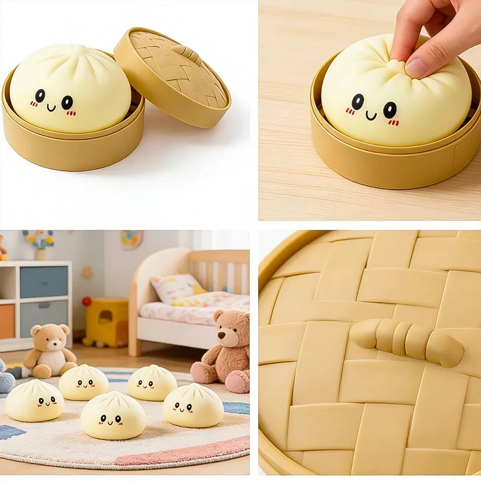 Random Colorful Dumpling with Box Squishy Cute Bun for Adult PU Simulation Small Steamer Squeeze Entertainment Stres Relief Gift