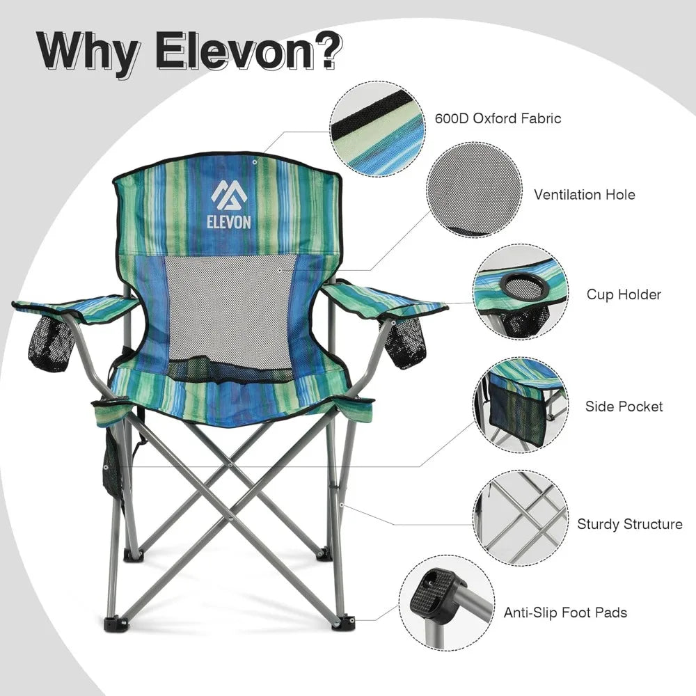 Portable Folding Outdoor Camping Chair with Arms Cup Holder Carry Bag