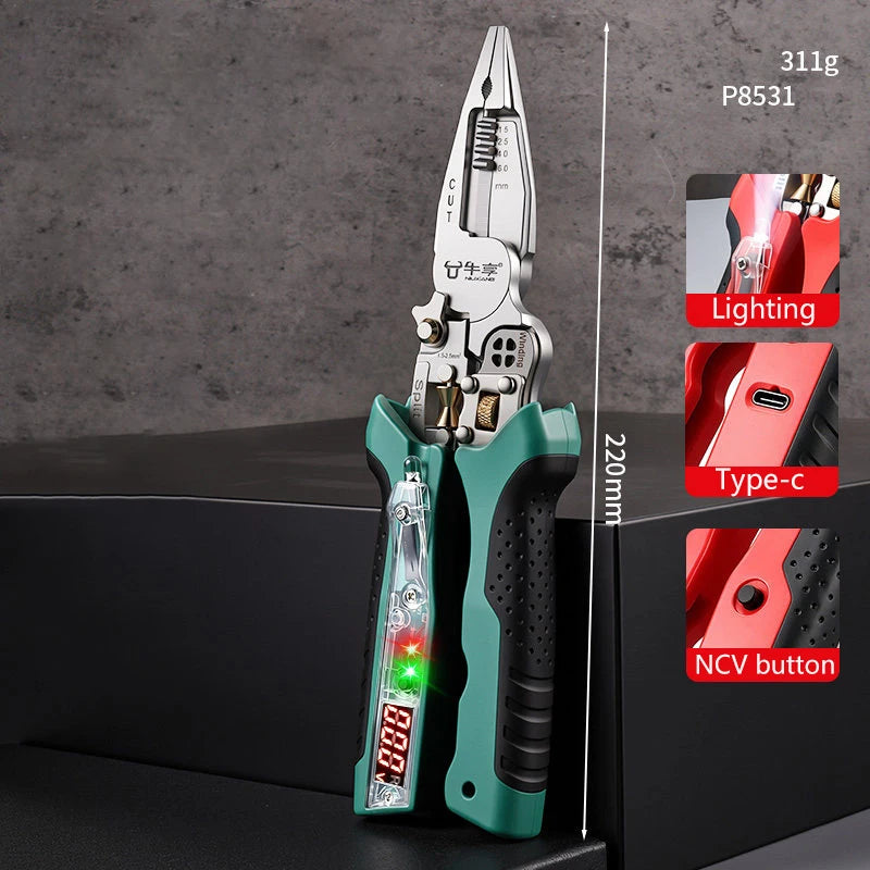 10 In 1 Rechargeable Wire Stripping Pliers With Voltage Tester Multifunctional Electrician Cutting Motorcycle Repair Tool