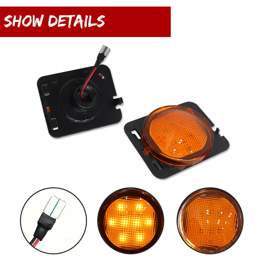 Car Front Bumper Side Marker LED Lights Assembly For Jeep Wrangler JK & JK Unlimited 2007-2018 Turn Signal Light Parking Light
