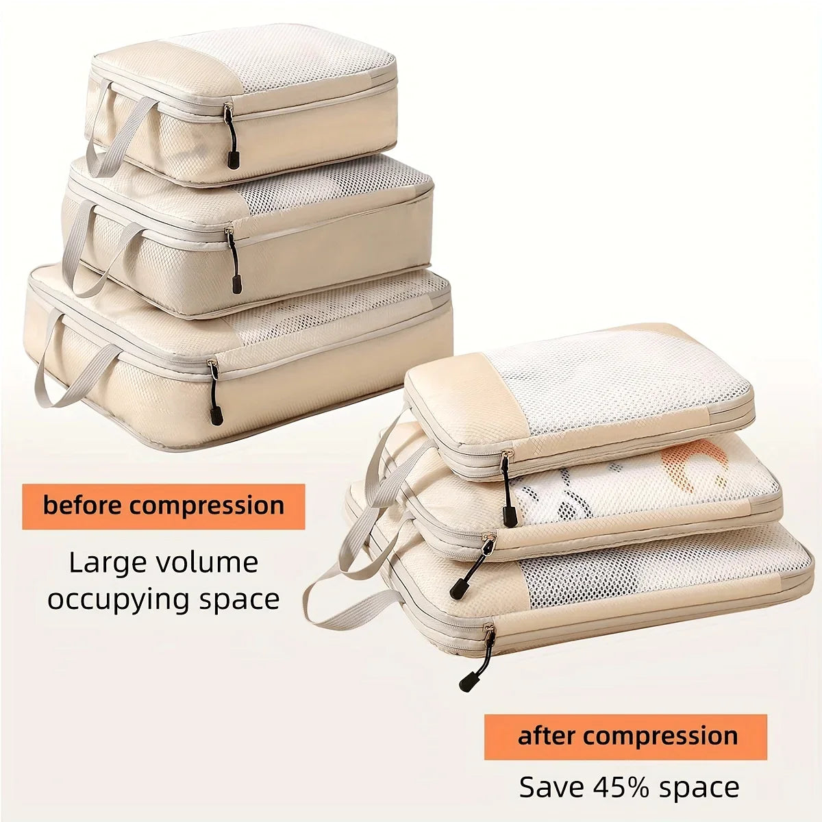 3-Piece Compression Packing Cubes, Travel Luggage Organizer Set, Space-Saving Carry-On Essentials Cube