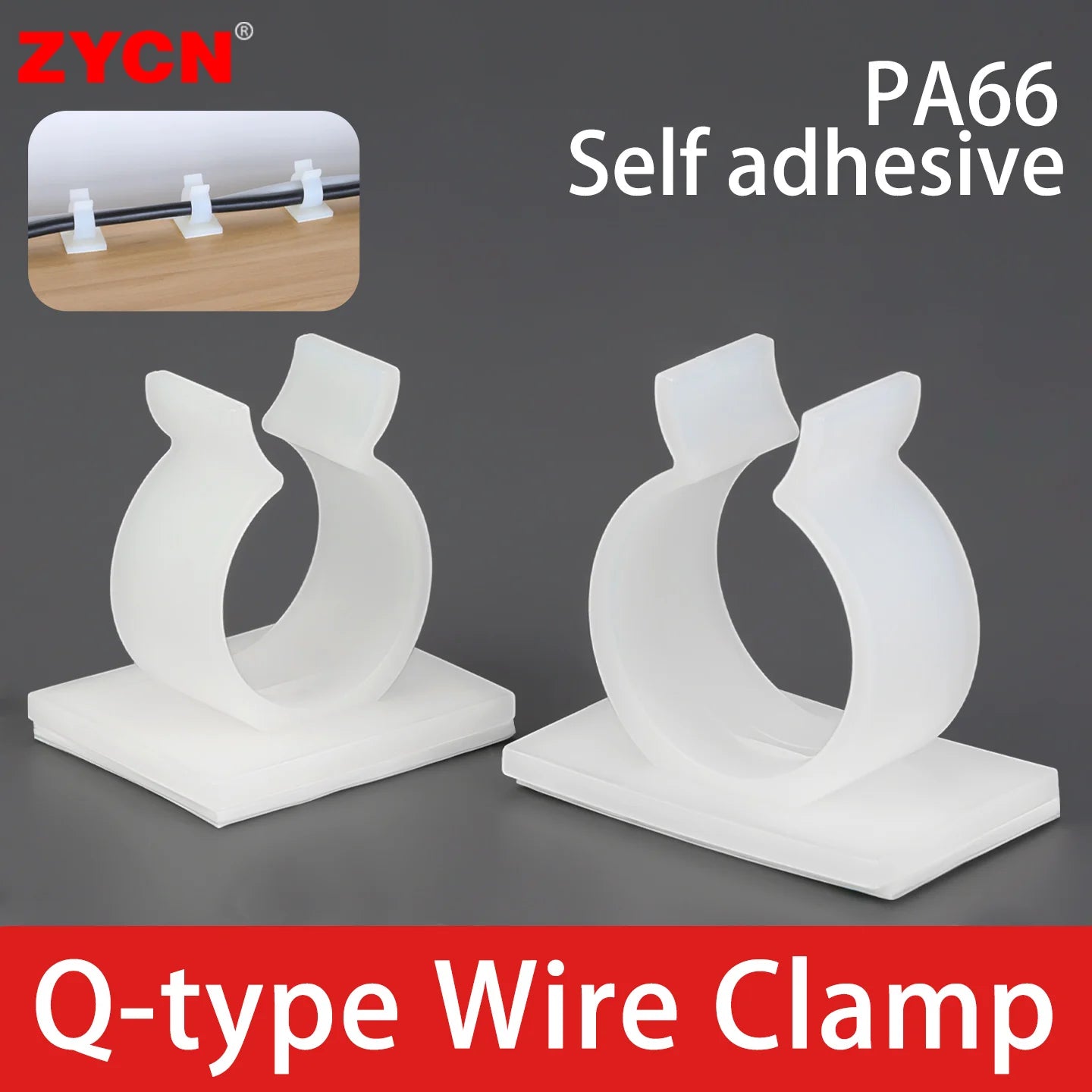 Q-type Cable Clips Holder Self-Adhesive Strong Glue Nylon PA66 Storage Cable Tie Water Pipe Clamp Fixing Seat No Drilling