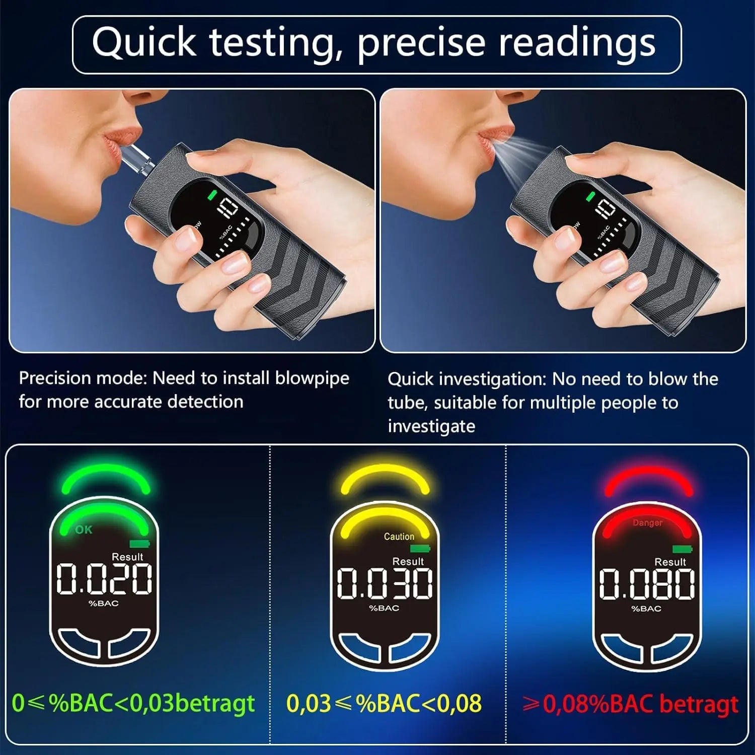 Professional Digital Alcohol Tester, Powered by Lithium-ion Batteries, Equipped with an LCD Screen for Breathalyzer