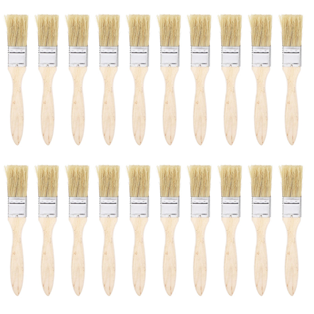 20Pcs Flat Paint Brush Set 25mm Artificial Fur Wooden Handle Multi Purpose Brushes for Painting Cleaning Wood Handle Brushes