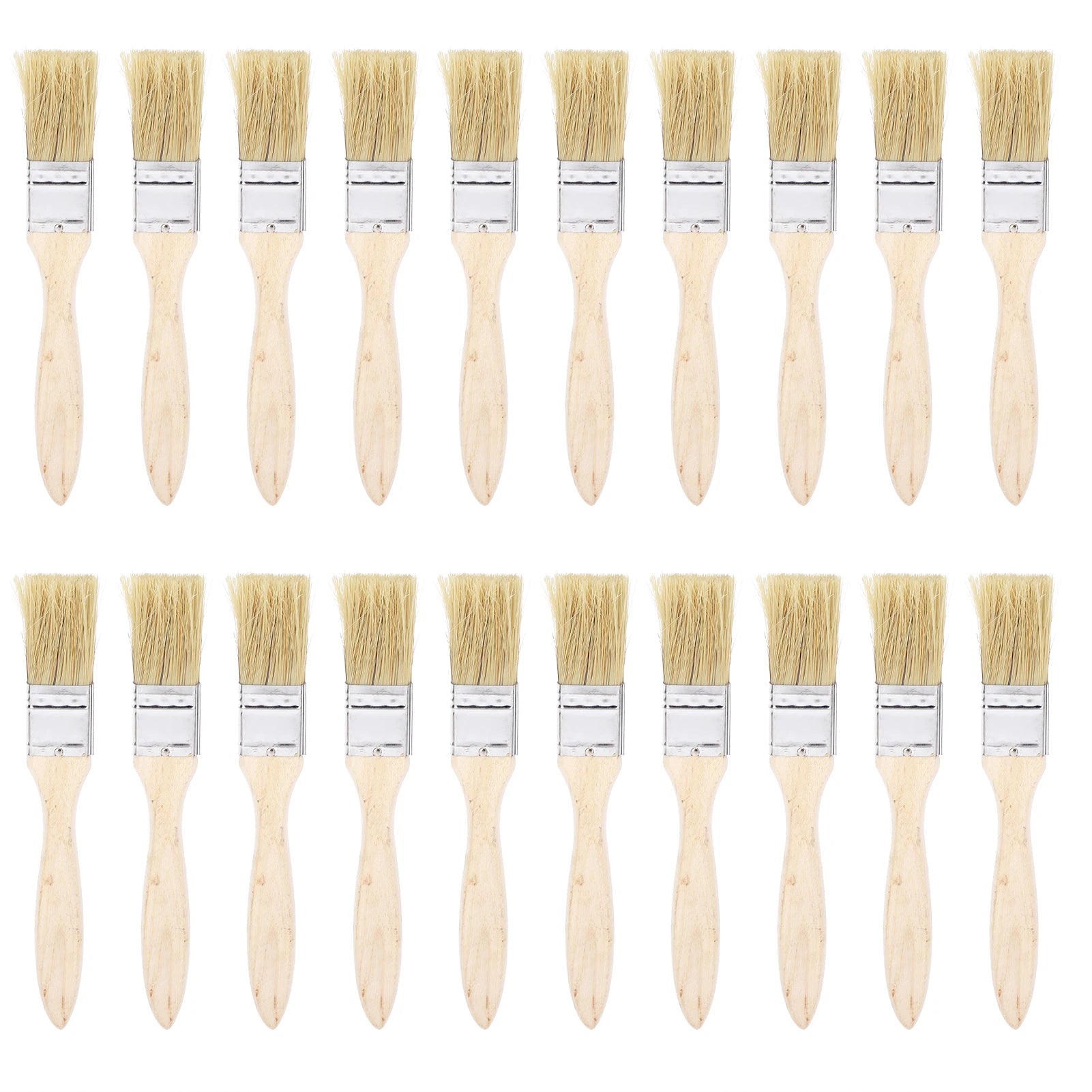 20Pcs Flat Paint Brush Set 25mm Artificial Fur Wooden Handle Multi Purpose Brushes for Painting Cleaning Wood Handle Brushes