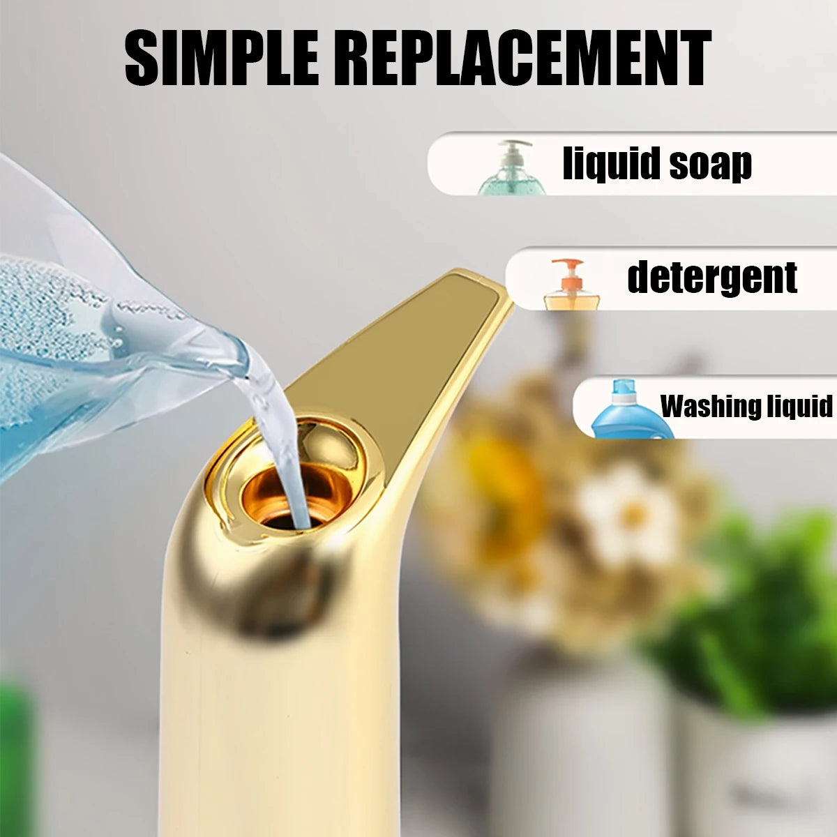 Large Capacity 13.53 Ounces (400ml) Infrared Sensor Touchless Automatic Foam Hand Soap Dispenser, with a High-End Gold-Colored Bottle. Smart Sensor Liquid Container, Suitable for Hand Washing, Kitchen Cleaning, Home Bathroom