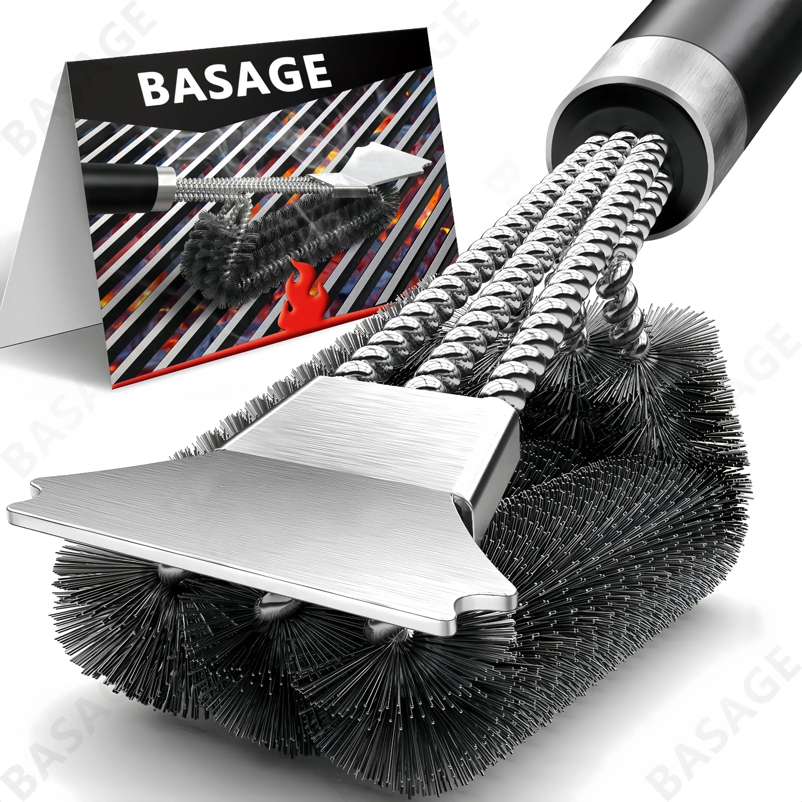 2-in-1 Safe Grill Brush - Bristle-Free BBQ BBQ Cleaner - Rust-Resistant Stainless Steel - Essential Grilling Accessories