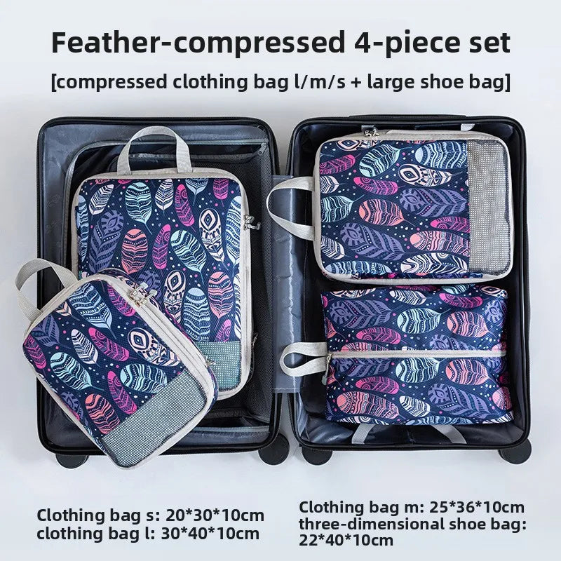 Travel Compression Packing Cubes 4Pcs Luggage Packing Bag Set Compressible & Expandable Storage Bag Essential Travel Accessories