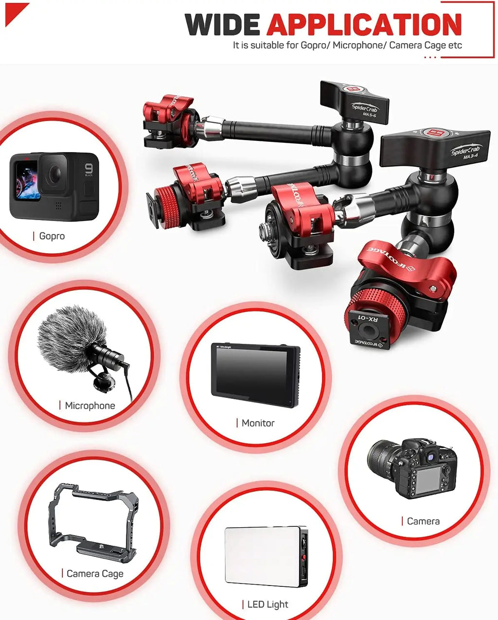 IFOOTAGE Spider Crab Magic Arm Adjustable with Shoe Mount and 1/4'' & 3/8" Tripod Screw for DSLR Camera Rig