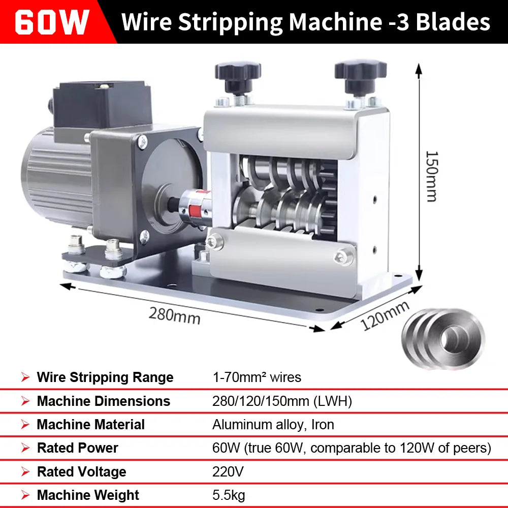 Zten New 1-70mm² Commercial Wire Stripping Machine Waste Copper Cable Peeler Automatic 6 Hole Stripper Machines