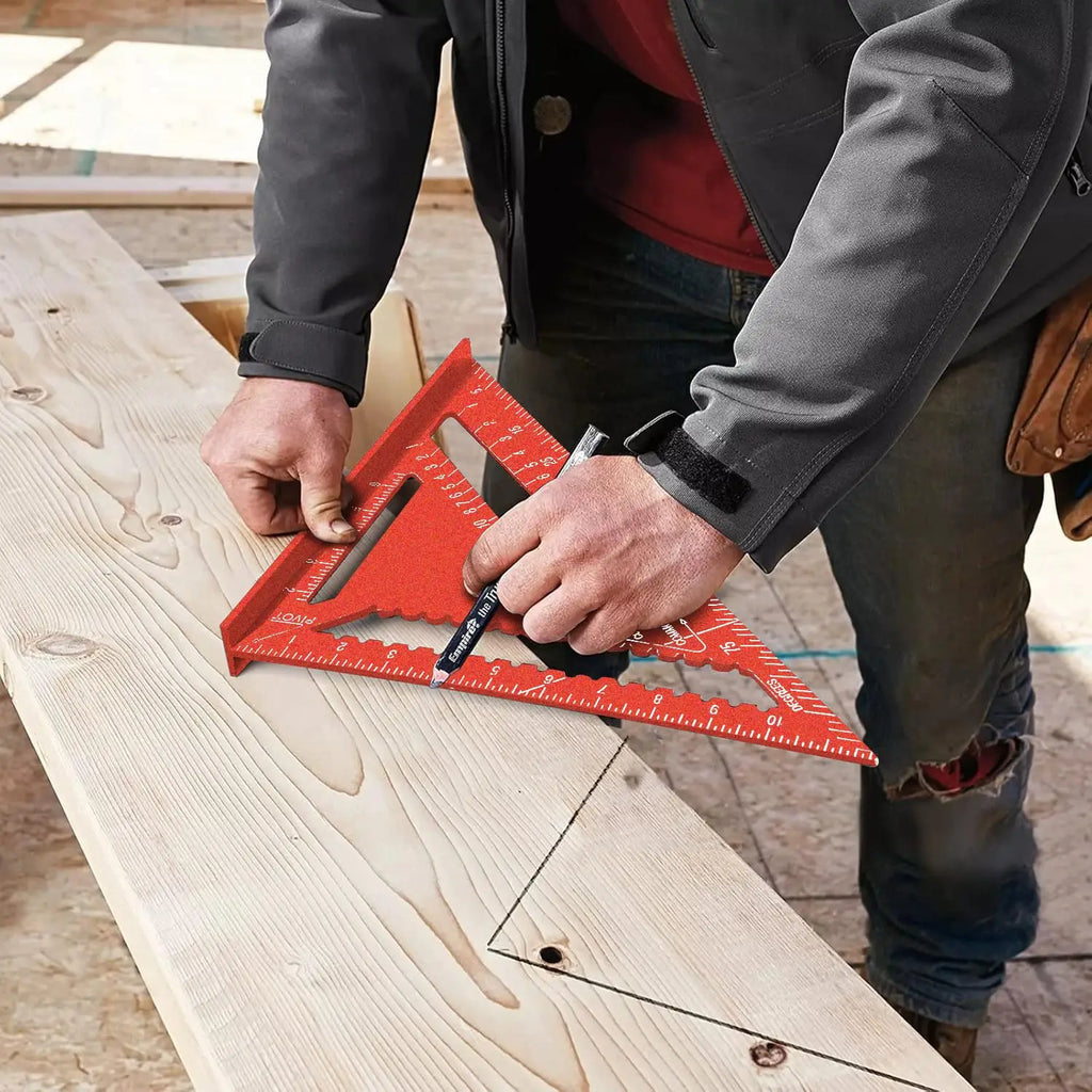 7/12 Inch Aluminum Triangle Ruler, Carpenter Measuring Layout Tool, Square & Metric/Imperial Protractor for Woodworking