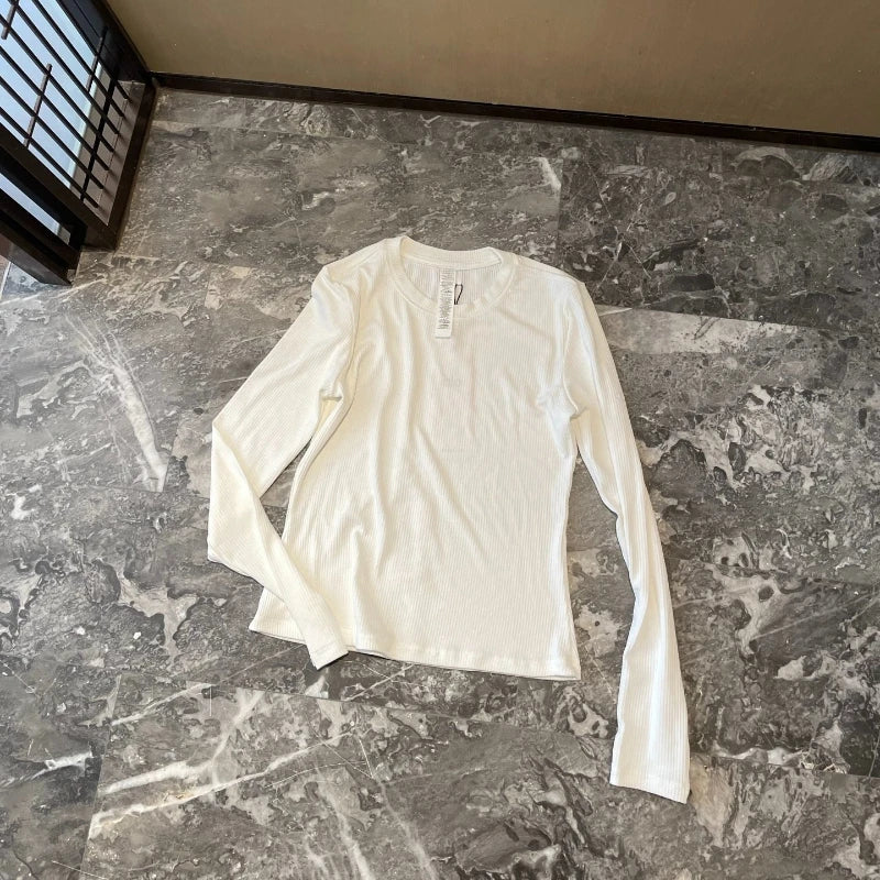 Solid Color Thread Soft Comfortable Slim Tees Elasticity Yoga Pilates Sweatshirt Summer Cotton Long Sleeved T-shirt for Women