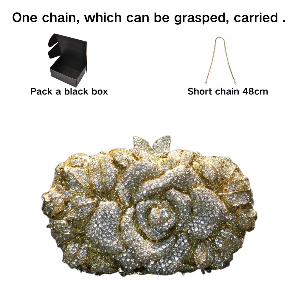 A flower cut-out diamond dinner bag, diamond bag, women's clutch