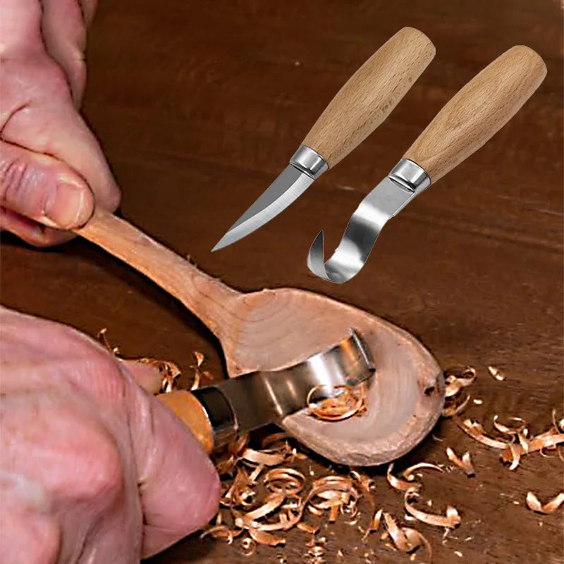 Wood Carving Tools Set Whittling Knives Hook Knives, Ergonomic Wood Spoon Carving Kit, Durable Curved Design