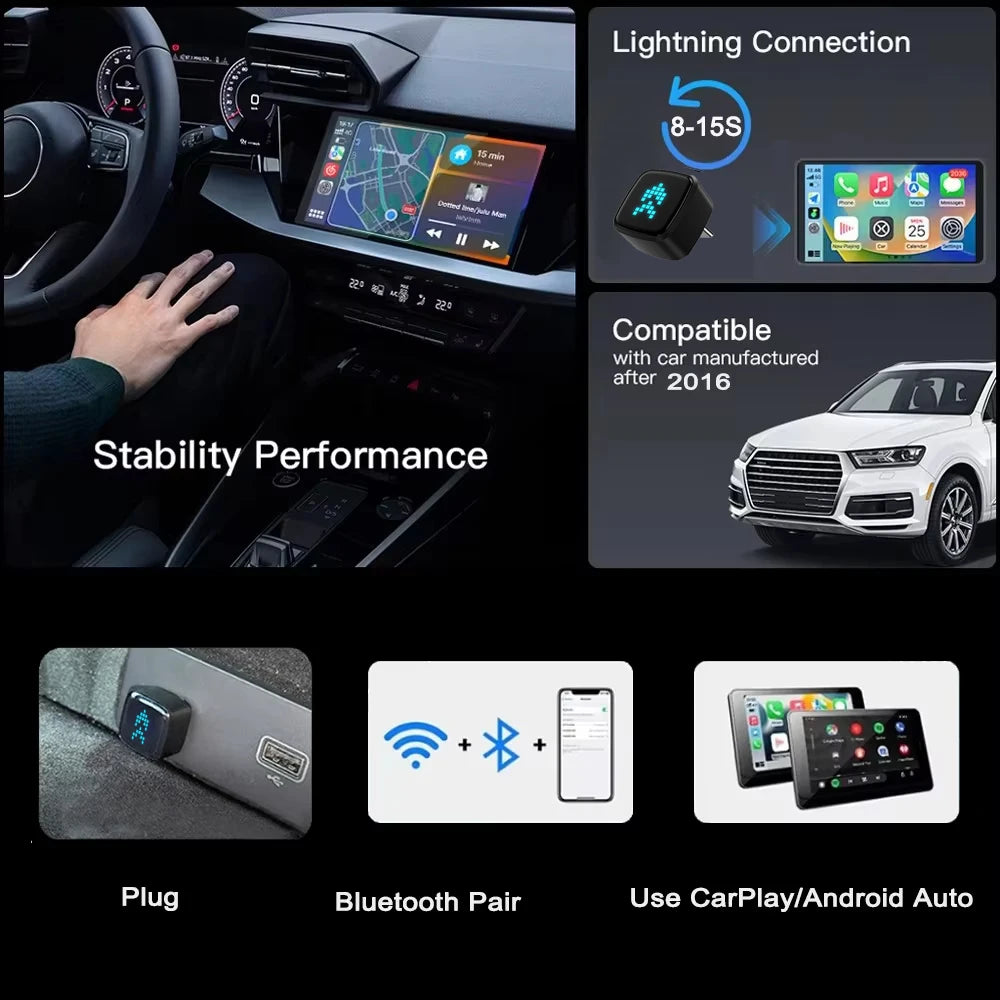 Skilldrive Ultra Mini Wireless Carplay Adapter Android Auto AI Smart Box Intelligent Systems for Wired CarPlay Android Auto Car