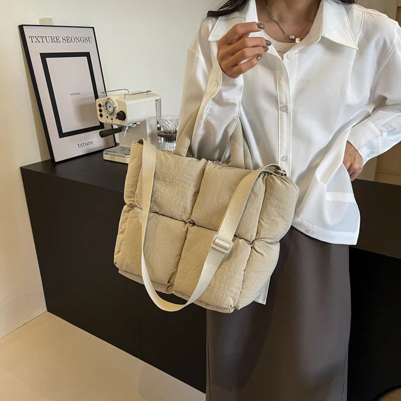 MOODS Square Shoulder Crossbody Bags For Women 2024 Spring New Trendy Cotton Padded Handbags Lux Large Capacity Quilted Tote Bag