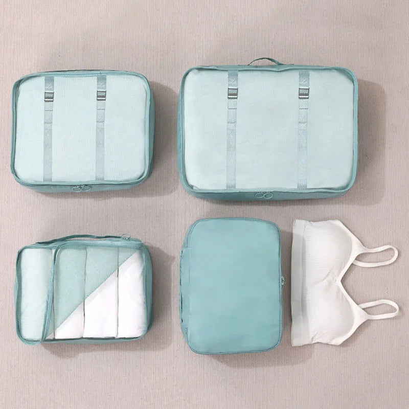 7Pcs Travel Packing Cubes Set Waterproof Luggage Organizer with Drawstring Storage Pouches for Clothes Shoes Underwear - Suitcas