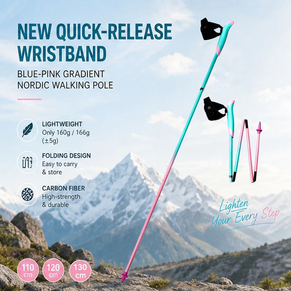 100% Carbon Fiber Trekking Poles: Foldable, Portable Hiking Poles with Wrist Straps, Non-Slip Grip, and Adjustable Length