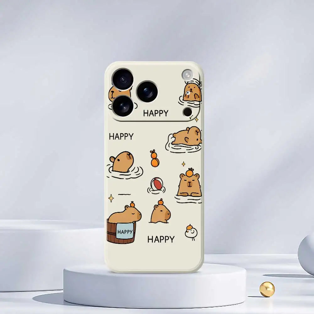 Cartoon Capybara Happy Phone Case For iPhone 17 Pro Max 17 Air 16 15 14 Plus 13 12 11 Pro Max XS Max XR 16E Silicone Soft Cover